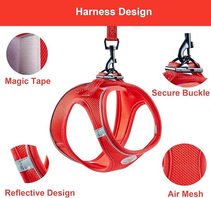 Hipubby Dog Harness and Leash Set, No Pull Soft Mesh Puppy Harness for Small Medium Dogs, Cats - Step in Reflective Breathable Lightweight Vest Harness for Walking, Training - Red, L