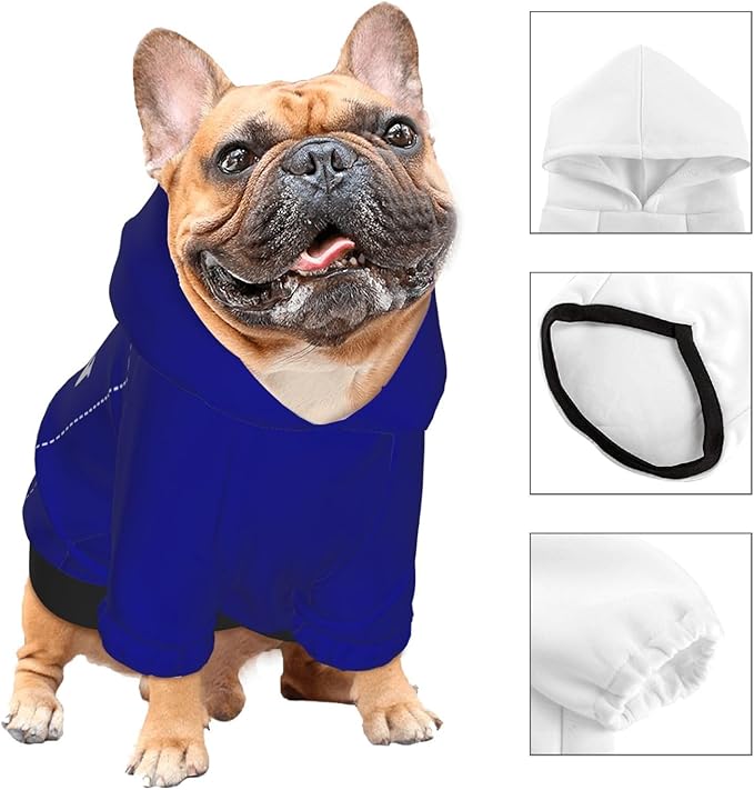 Personalized Dog Hoodie, Custom Dog Costumes for Small Dogs, Holiday Happy Dog Clothes Football Pet Shirt Sweater with Name Number for Girl/Boy Cats/Kitten, Blue, XXS