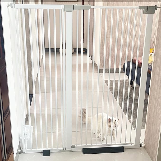 41" Tall Safety Pet Gate,Adjustable 29.92"-57.48" Wide,No Drilling Pressure Mount Kit,Auto Close Cat Gate Suitable for Stairs,Doorways,White (29.92"-57.48" W)