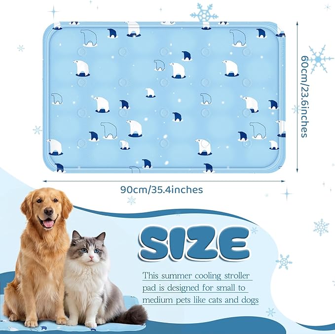 Nuanchu Dog Stroller Cooling Mat Waterproof Outdoor Pet Cooling Mat Washable Summer Cat Sleeping Blanket for Pet Stroller(23.62 x 35.43 Inches,Sky Blue Bear)