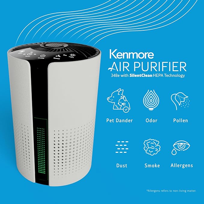 Kenmore PM1010 Air Purifiers for Bedroom Up to 348 Sq.Foot with H13 True HEPA Filter, Child Lock, Sleep Mode for Small Rooms
