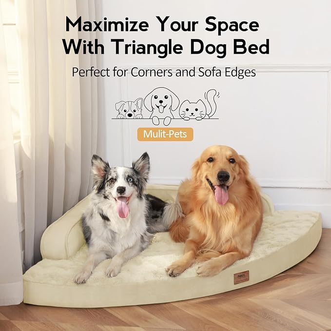 Large Orthopedic Dog Bed with Sides Big Dog Beds with Removable Washable Cover Non-Slip Waterproof Pet Bed for Medium Large Dogs - Beige L