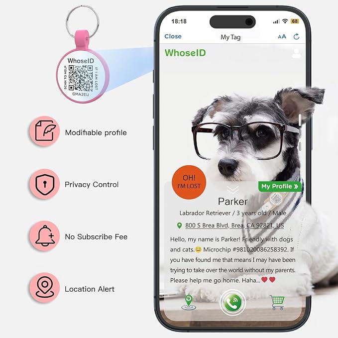 ESA Dog Tag, QR Code Dog Tag, Modifiable Free Pet Online Profile, Scannable QR Code, Scan QR Send Instant Location Alert Email, Silicone Lightweight ID Tag for Dog and Cat (Rose, Small)