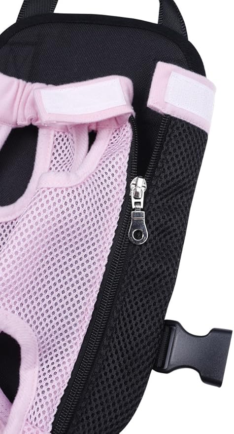 Pet Dog Puppy Cat Carrier Five Holes Backpack Double Shoulder Straps Mesh Front Chest Backpack Bag, L, Pink