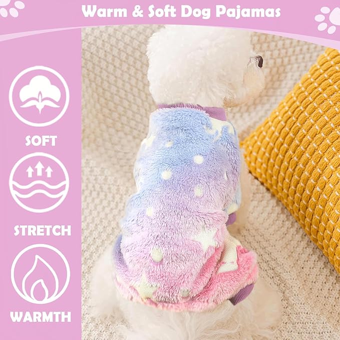 Dog Sweaters Small Girl Warm Fleece Pajamas, Cute Extra Small Dog Clothes, 4 Legs Puppy Jumpsuit Pjs Soft Stretchy Doggie Onesies Pet Outfit Apparel for Chihuahua Yorkie, Pink, XXS