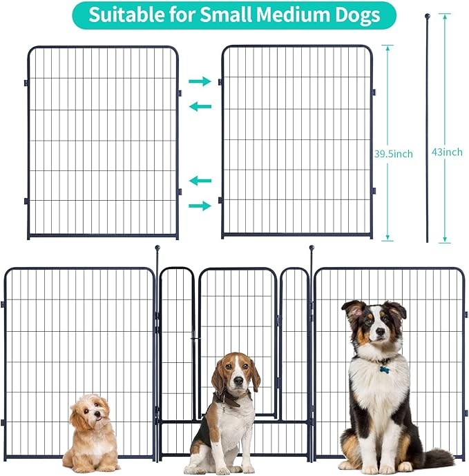 Dog Playpen,Portable Outdoor Dog Fence, Dog Playpen for Large/Medium/Small Dogs, Dog Fences for The Yard,with Doors Foldable Metal (40 inch, 24 Panels)