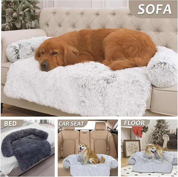 Calming Dogs/Cats Bed Mats, Dog Pad Washable Removable Couch Cover, Plush Long Fur Mat for Pets, Waterproof Lining, Perfect for Small, Medium and Large Dogs and Cats (Gradient Brown, 21"x21")