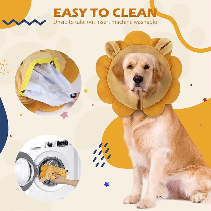 IEUUMLER Inflatable Recovery Dog Collar, Protective Donut Cone, Adjustable Soft Collar for Dog and Cat After Surgery Prevent from Biting & Scratching EU002 - Brown Lion M