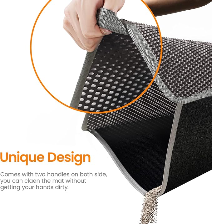 Cat Litter Mat, Upgrade Super Waterproof Back Layer Litter Box Mat, Non Slip, Durable, Soft on Paws Kitty Trapping Matt (34"x26", Gray)