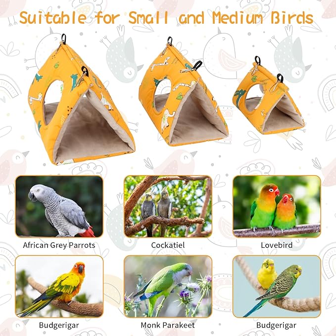 Rypet Winter Warm Bird Nest House - Hanging Hammock Velvet Shed Hut Cage Plush Fluffy Birds Hideaway Sleeping Bed Fuzzy for Parrot Parakeet Cockatiels Budgies Lovebird Small（Yellow）