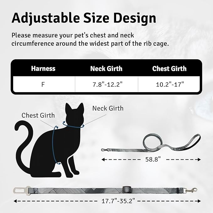 Cat Harness and Leash Set, Anti Escape Adjustable Cat Leash, Comfortable Soft Lightweight, Use Safe & Easy, Suitable for Small, Walking Kitten Harness for Large Medium Small Cats, Black