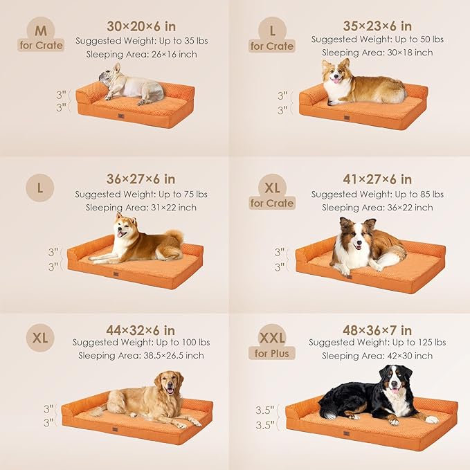 EHEYCIGA Memory Foam Dog Bed Large Size Dogs, Orthopedic Dog Bed Large with Washable Removable Cover, Waterproof Pet Sofa Couch with Nonskid Bottom, 36x27x6, Pumpkin