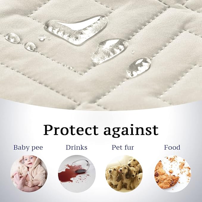 H.VERSAILTEX Reversible Quilted Recliner Covers Water Resistant Furniture Protector for Reclienr Chair with Elastic Straps for Pets Kids Sitting Width Up to 22"(Recliner, Ivory/Beige)