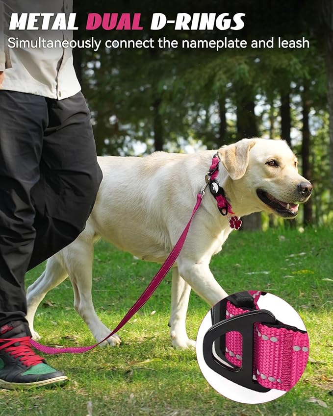 Joytale Airtag Dog Collar, Reflective Pet Collar with Waterproof AirTag Holder, Dual D-Rings, Soft Padded Adjustable for Extra Large Dogs, Hotpink, XL