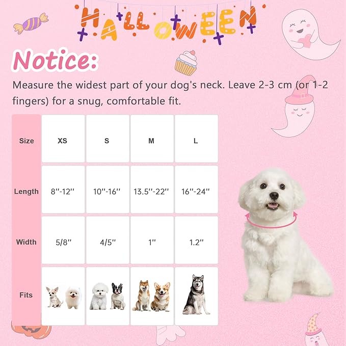 Halloween Dog Collar, Fall Dog Collars for Small Dogs, Cute Pink Puppy Collar with Adorable Ghost & Pumpkin Design, Soft Cotton Small Dog Collars Girl Boy Dog Collar-S
