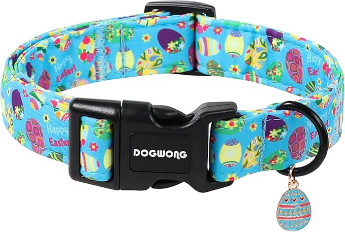 DOGWONG Easter Dog Collar, Cute Easter Egg Pet Collar Durable Holiday Girl Boy Adjustable Cotton Dog Collars with Quick Release Buckle for Small Dogs,S Visit The Elegant Little Tail Store