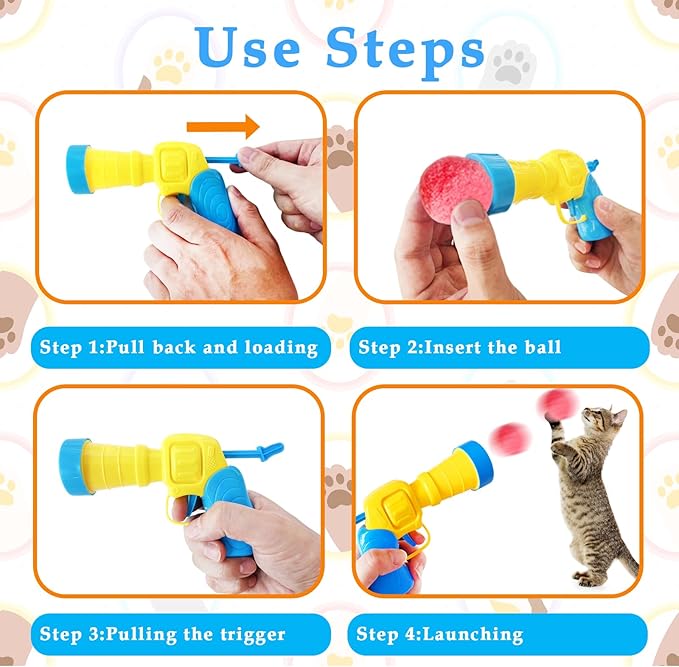 2 Cat Toy Launchers & 100 Cat Pom Pom Balls,Cat Toys Balls Launcher,Launch Ball Interactive Toy,Silent Plush Elastic Ball for Kitty