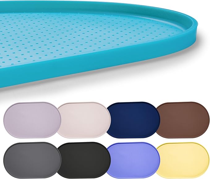 Hubulk 100% Waterproof Silicone Pet Feeding Mat with Raised Edge for Food and Water, Dog Bowl Mats, Cat Bowls Placemat with High Lip Protects Floor for Cats and Dogs (Teal, 16" L x 10" W)