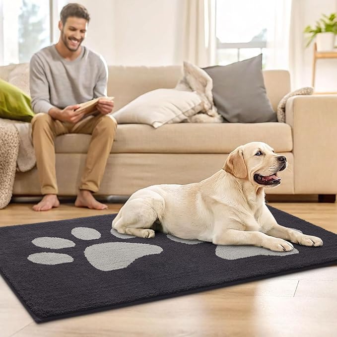 Buganda Dog Door Mat for Muddy Paws, Absorbent Dirt Trapper Washable Indoor Doormats, Non Slip Low-Profile Mud Mat for Dogs, Front Entrance Doormat for Inside Floor (47x24 Inches, Dark Grey)