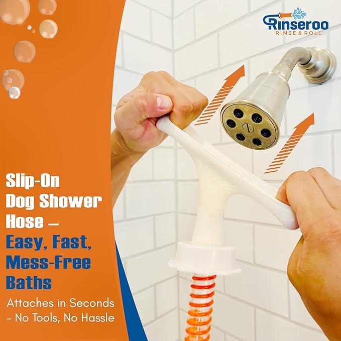 Rinseroo Dog Shower Attachment Hose – Slip-On Pet Sprayer with 6ft Hose – No Tools Handheld Dog Bathing & Grooming Shower Head for Easy Pet Baths, Seniors & RV Use