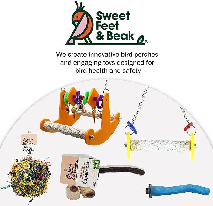 Sweet Feet and Beak Bird Swing - Pumice Perch Trims Nails and Beaks, Safe and Non-Toxic, For Small and Large Birds, 10.5 Inches