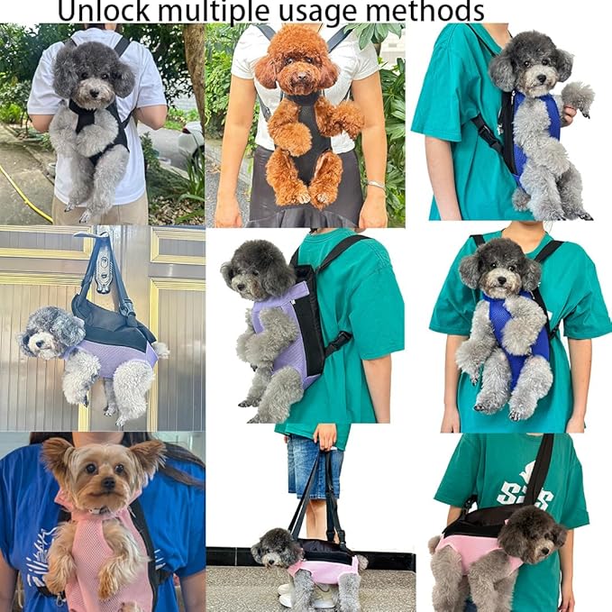 Pet Dog Carrier Backpack, Portable Breathable Mesh Chest Carrier, Polyester Woven Double Shoulder Pet Bag for Outdoor Adventures (Purple, X-Large)