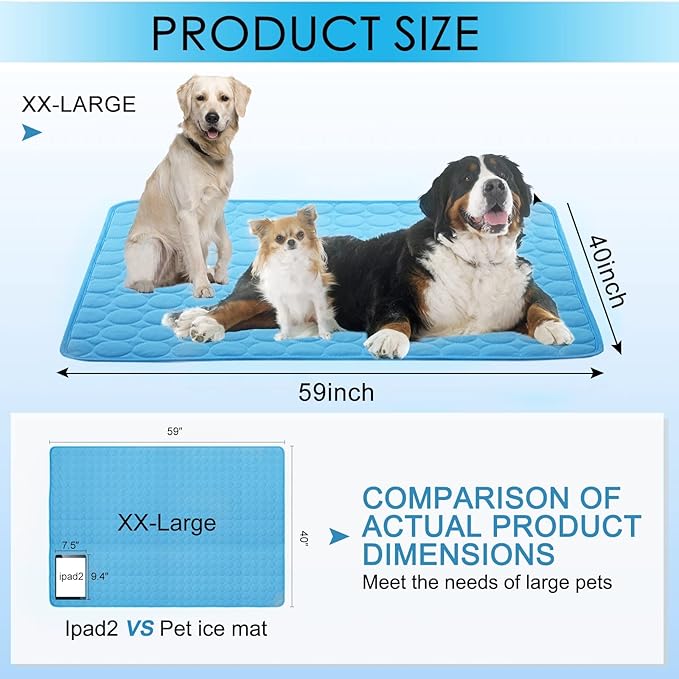 SOMOYA Dog Self Cooling Mat Pet Washable Cooling Pads Blanket Sleeping Kennel Mat,Ice Silk Sleep Mat Pad Non-Toxic Breathable Sleep Bed Beach for Large Dogs Cats (Blue, 39.4x59 in)