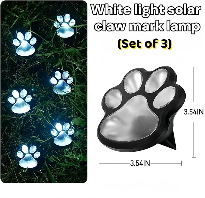 3pcs-Solar Paw Print Lights, Wireless of Cat Dog Animal Solar Lights Outdoor Garden Decor, IP55 Waterproof LED Yard Path Light, New Home Birthday Easter Gift for Pet Lovers (White Light)