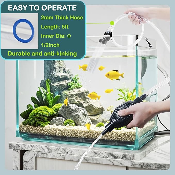 5ft-S Aquarium Siphon Vacuum Cleaner, Hand Siphon Pump Water Changer for Fish Tank Cleaning Gravel & Sand