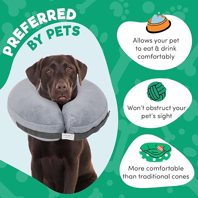 BENCMATE Inflatable Dog Cone Collar Alternative, Soft Dog Cone for Small Medium Large Dogs and Cats, Neck Recovery ECollar Donut Collar After Surgery (XXLarge, Grey)