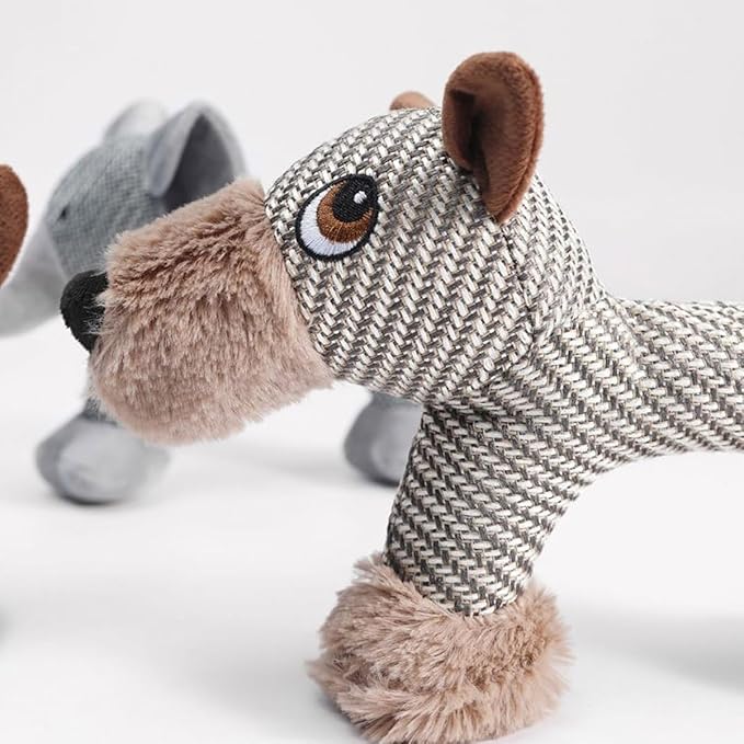 Xcho Linen Safari Companions Squeaky Dog Chew Animals Indestructible Dog Chew Toys Puppy Toys to Keep Them Busy for Small Medium Dogs Uitable for Indoor and Outdoor Throwing Play(Dog)