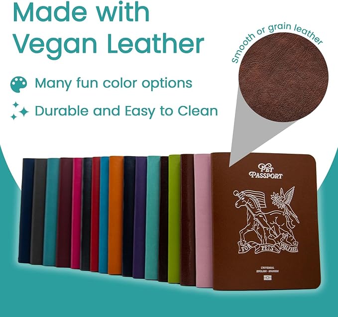 Color Premium PU Leather stitch-sewn US Pet Passport Medical Record for Pet Health and Vaccination English + Spanish for Cat, Dog, Puppy and Kitten (Dark Gray, Single)