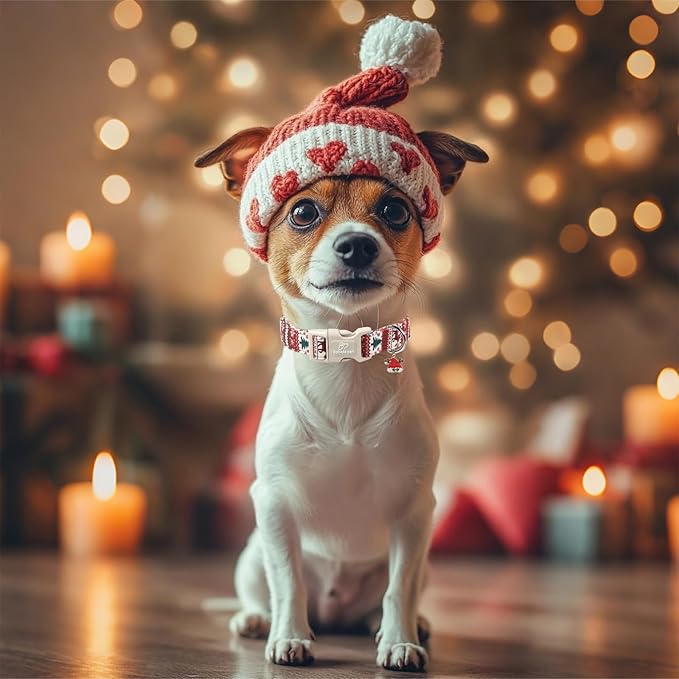 Christmas Dog Collar for Puppy Small Dogs - Cute Fair Isle Style Christmas Collars for Dogs, Soft Adjustable Winter Holiday Dog Collars with Quick Release Buckle XS