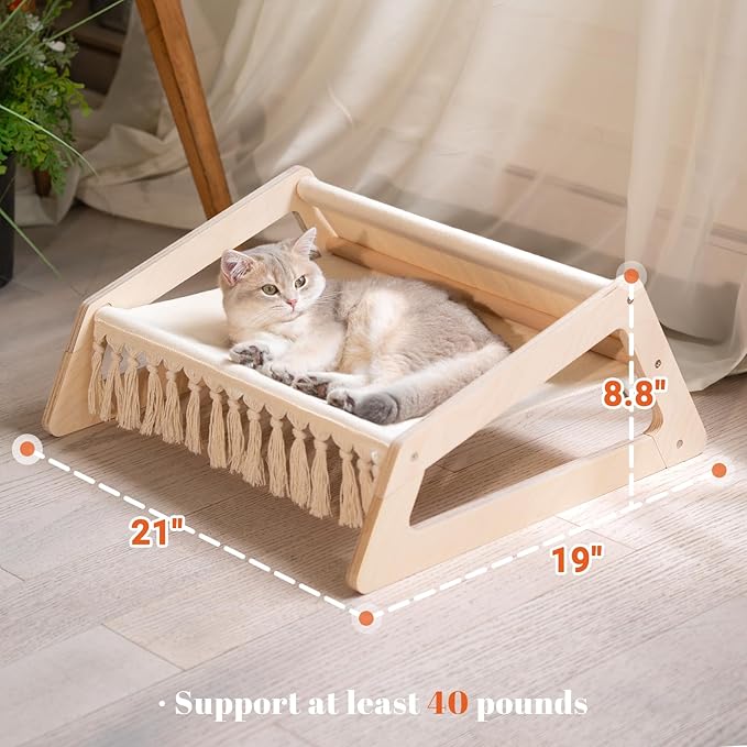 CHEERHOME PETS Cat Hammock Bed with Removable Washable Cover, Pet Couch Sofa for Indoor Cats Elevated Kitty Lounge Chair Suitable for Puppy, Wooden Cat Furniture(Large)