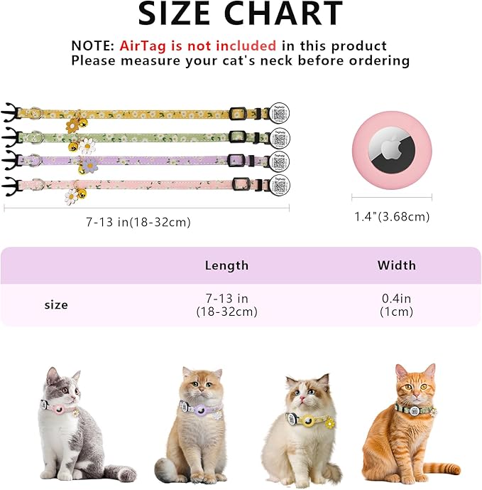 3-Pack,Double Protection Cat Collar: QR Code ID & Airtag Holder! Breakaway Safe Collar, Scan to Contact Owner & Track with Apple AirTag, Lightweight with Bell, 8-13in
