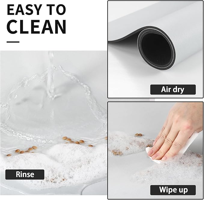 Dog Food Mat - Absorbent Cat Mat for Food and Water, No Stains Pet Feeding Bowl Mat, Easy to Clean Pet Placemats, Quick Dry Dog Water Dispenser Mat for Messy Drinkers | Paw Light Grey 16"x 24"