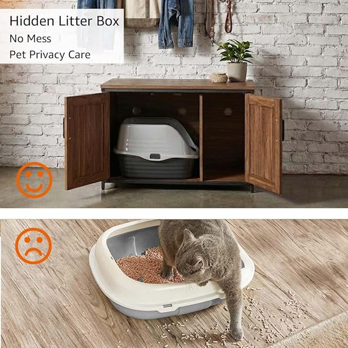 unipaws Top Opening Cat Litter Box Enclosure, Friendly to Elderly People, Waist or Keen Problem People, XL Extra Large Cat Box Furniture