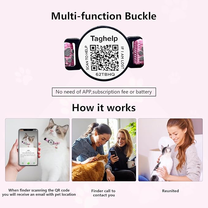 Reflective AirTag Cat Collar with Bell & Elastic Safety Band - Personalized Cat ID Tag & QR Code Smart Tracker for Cats, Kittens, Puppies - Perfect for Girl & Boy Pets(Blue)