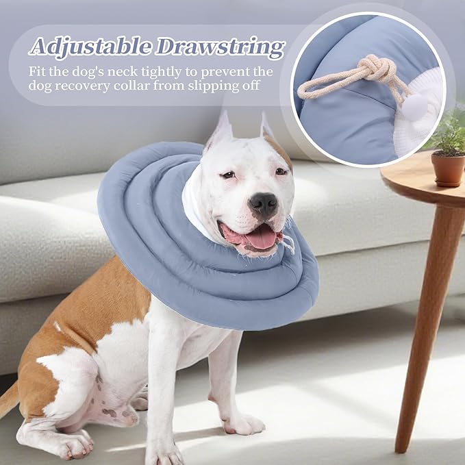 IDOMIK Dog Recovery Collar, Waterproof Soft Dog Cone After Surgery, Comfy Protective Elizabethan Collar Alternative for Dogs Cats, Adjustable Pet Neck Donut Cone Anti-Licking Biting Wounds,Blue,L