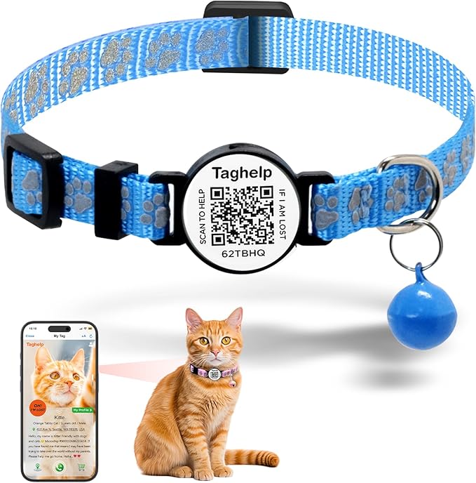 Cat Collar Breakaway with QR Code Name Tag, Reflective Kitten Collars with Bell, Cat ID Tag Personalized, Ultra-Durable, Adjustable, Quick Release, Fits Most Girl Boy Small Large Cats
