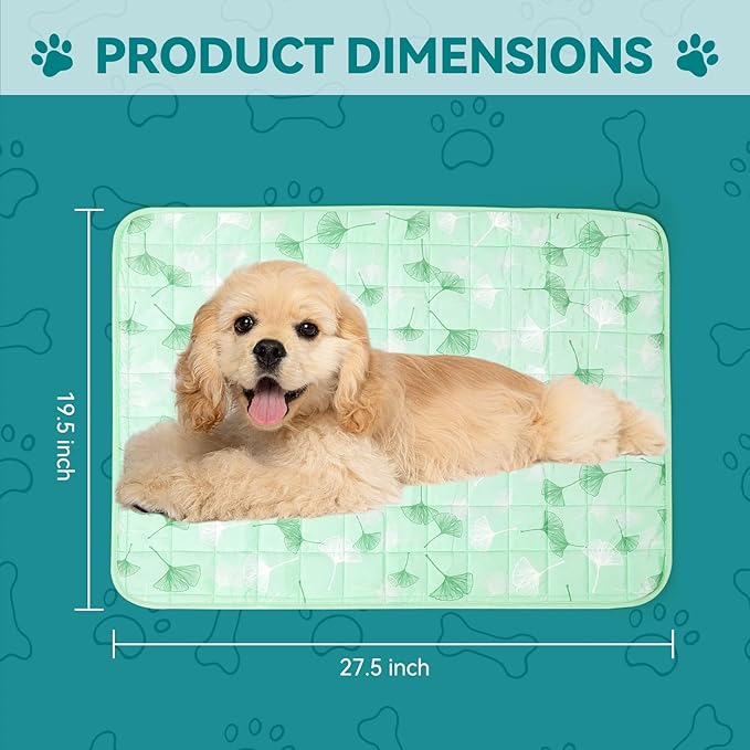 SUPRIY Pet Cooling Mat for Dogs & Cats - Qmax 0.4 Waterproof Cooling Pad, Summer Heat Relief Mat with Japanese Polyester Tech, 3 Sizes Indoor/Outdoor Use (19.5 * 27.5, Green Ginkgo Leaves)