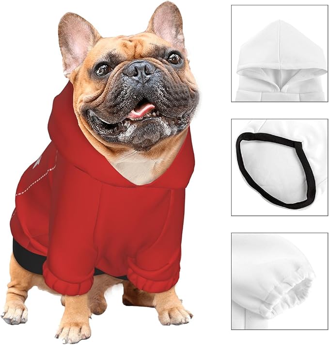 Dog Costume, Custom Dog Hoodie, Dog Name Costume Holiday Pet Pajamas Outfit, Personalized Pet Coat Costumes for Small Medium Large Dogs and Cats for Winter, Red, XS