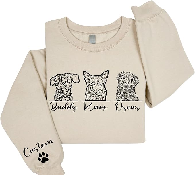 Custom Dog Mom Sweatshirt, Personalized Line Art Portrait Dog Hoodie, Customized Pet Lover Gifts, Custom Outline Pet Gift (Sweatshirt) Natural