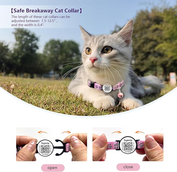 Cat Collar Breakaway with QR Code Name Tag, Reflective Kitten Collars with Bell, Cat ID Tag Personalized, Ultra-Durable, Adjustable, Quick Release, Fits Most Girl Boy Small Large Cats