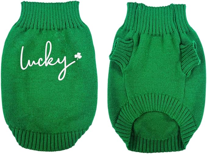 Personalized Dog Sweater, Custom Knit Sweater with Clover Embroidery, St. Patrick's Day Design for Dogs, Ideal Gift for Dog Owners, Pet Apparel Gift#2