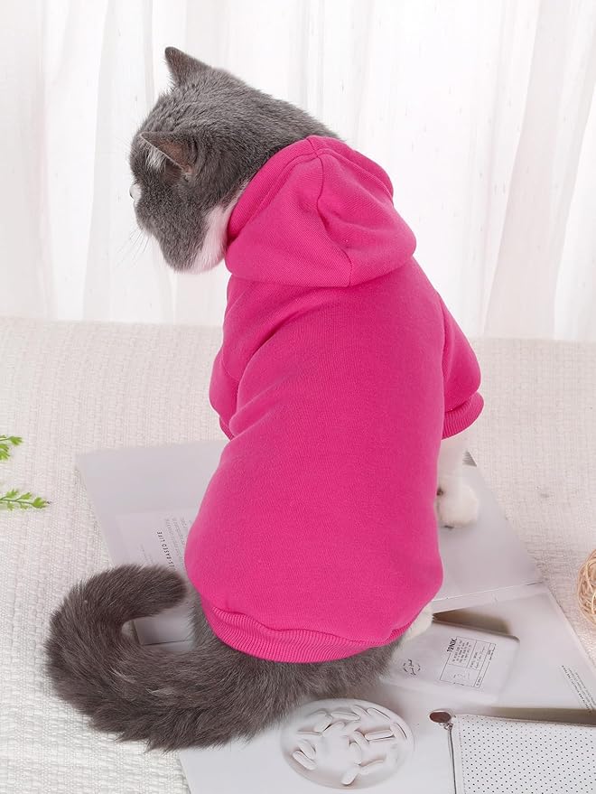 QWINEE Basic Dog Hoodie Sweatshirt Puppy Sweater Warm Cat Costumes Pet Clothes for Chihuahua Puppy Kitten Small Medium Dogs Hot Pink Small