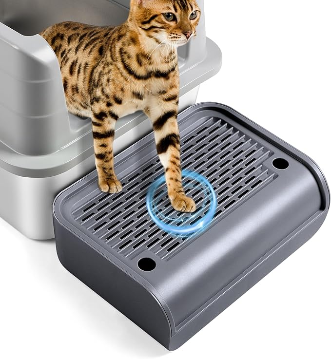 Bartuke Cat Litter Box Step, Cat Litter Ramp Mat with Filter Function for Self-Cleaning Litter Box, Easy to Clean, Cats Pedal Step Stool Ideal for Kitten & Elderly Cats (Dark Grey)