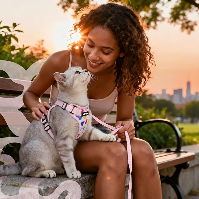 rabbitgoo Cat Harness and Leash for Walking, Escape Proof Soft Adjustable Vest Harnesses for Cats, Easy Control Breathable Reflective Strips Jacket, Purrty Pink, XXS
