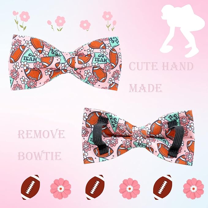 Dog Collar - Rugby with Flower Pet Collar Bows for Dogs Bowtie Pet Collar Adjustable Dog Collar Girl Boy Puppy Collar for Small Dogs
