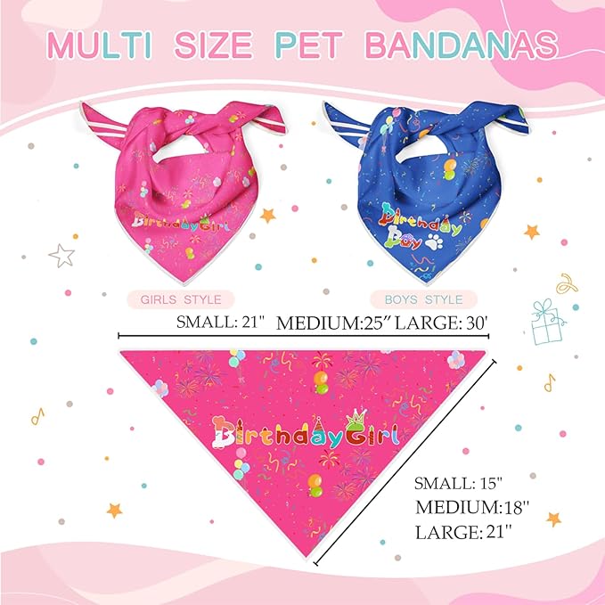Birthday Dog Bandanas Girl,Pink Reflective Dogs Scarfs for Birthday Party Decorations Supplies for Dogs Pet Accessories,Cat Dogs Triangle Pet Scarves for Small Dogs Outfit,S